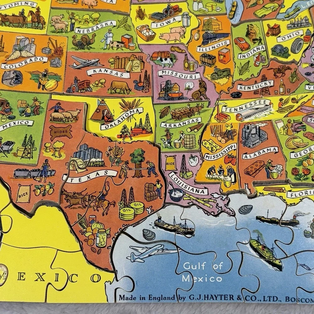 VINTAGE Victory Plywood Jig Saw Puzzle Industrial Life in United States Map